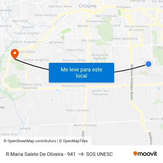 R.Maria Salete De Oliveira - 941 to SOS UNESC map