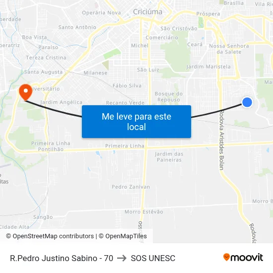 R.Pedro Justino Sabino - 70 to SOS UNESC map