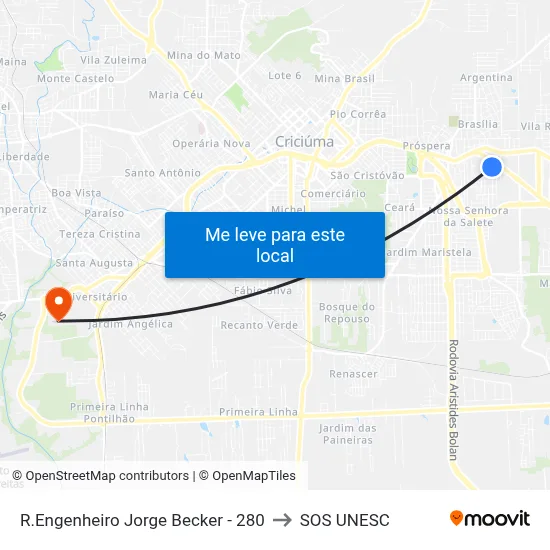 R.Engenheiro Jorge Becker - 280 to SOS UNESC map