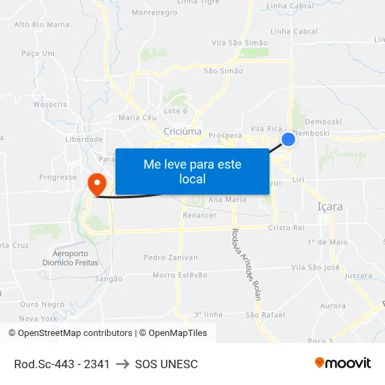Rod.Sc-443 - 2341 to SOS UNESC map