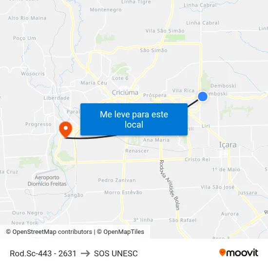 Rod.Sc-443 - 2631 to SOS UNESC map