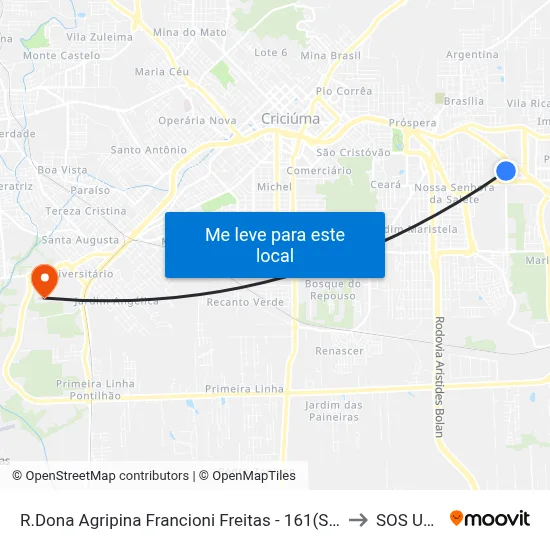 R.Dona Agripina Francioni Freitas - 161(Shopping Nações) to SOS UNESC map