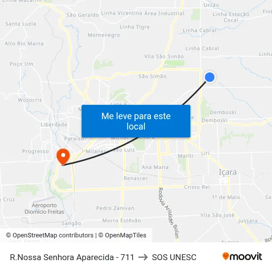 R.Nossa Senhora Aparecida - 711 to SOS UNESC map