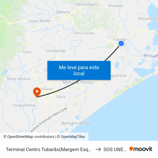 Terminal Centro Tubarão(Margem Esquerda) to SOS UNESC map