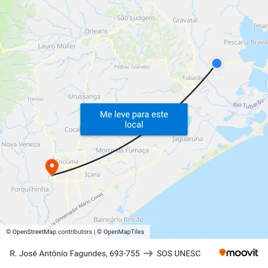R. José Antônio Fagundes, 693-755 to SOS UNESC map