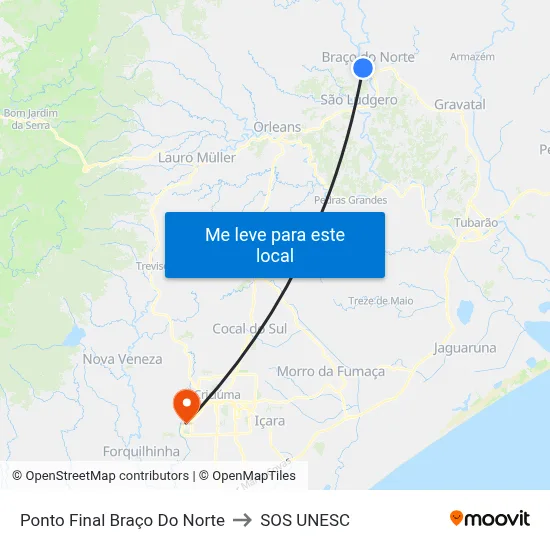 Ponto Final Braço Do Norte to SOS UNESC map