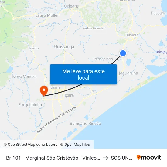 Br-101 - Marginal São Cristóvão - Vinícola Grassi to SOS UNESC map