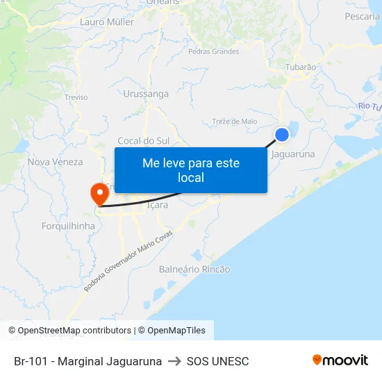 Br-101 - Marginal Jaguaruna to SOS UNESC map