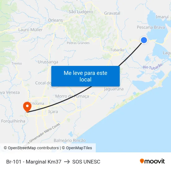 Br-101 - Marginal Km37 to SOS UNESC map