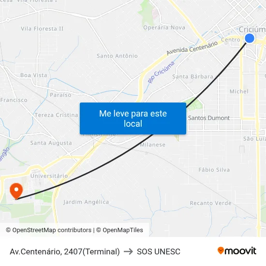 Av.Centenário, 2407(Terminal) to SOS UNESC map