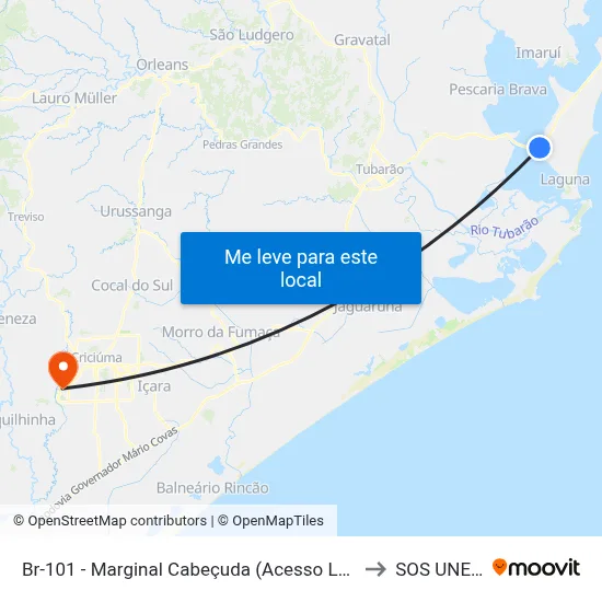 Br-101 - Marginal Cabeçuda (Acesso Laguna) to SOS UNESC map