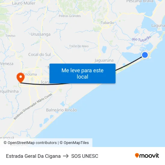 Estrada Geral Da Cigana to SOS UNESC map