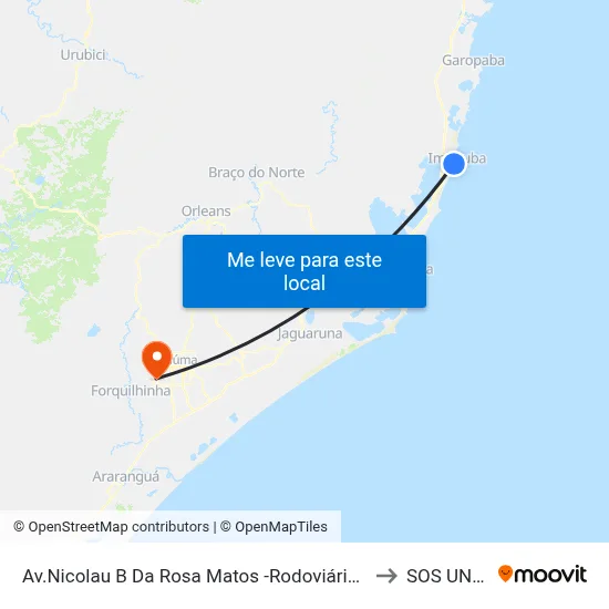 Av.Nicolau B Da Rosa Matos -Rodoviária Imbituba to SOS UNESC map