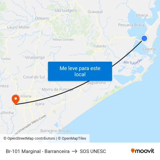 Br-101 Marginal - Barranceira to SOS UNESC map