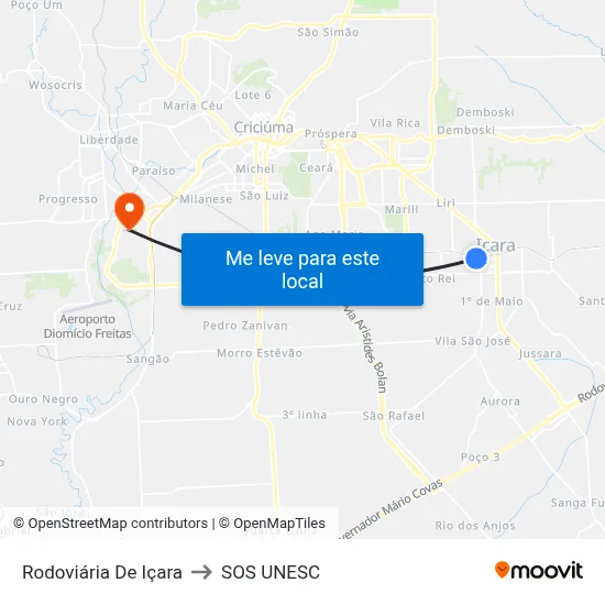 Rodoviária De Içara to SOS UNESC map
