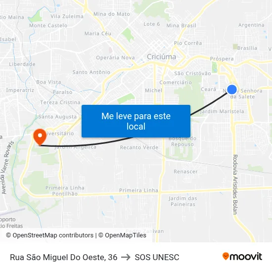 Rua São Miguel Do Oeste, 36 to SOS UNESC map