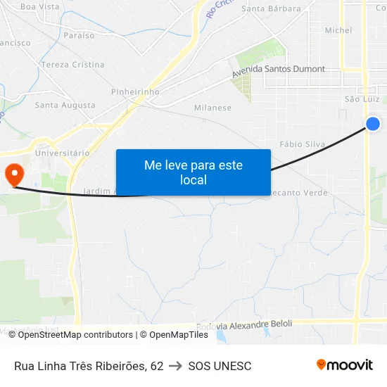 Rua Linha Três Ribeirões, 62 to SOS UNESC map