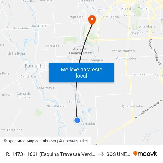 R. 1473 - 1661 (Esquina Travessa Verdinho) to SOS UNESC map