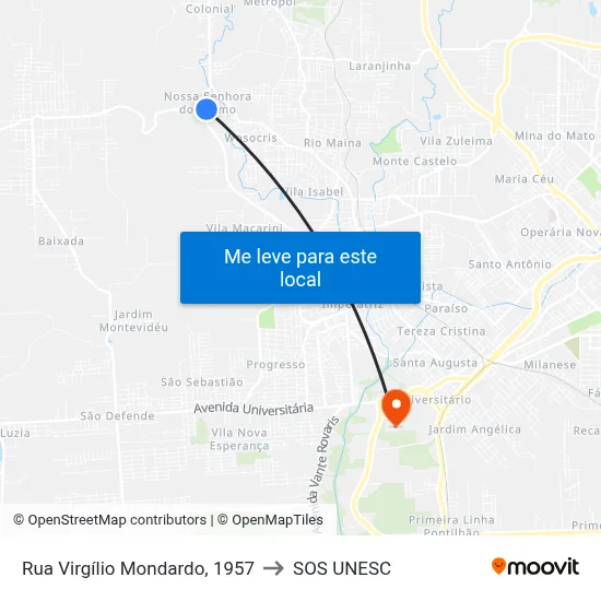 Rua Virgílio Mondardo, 1957 to SOS UNESC map
