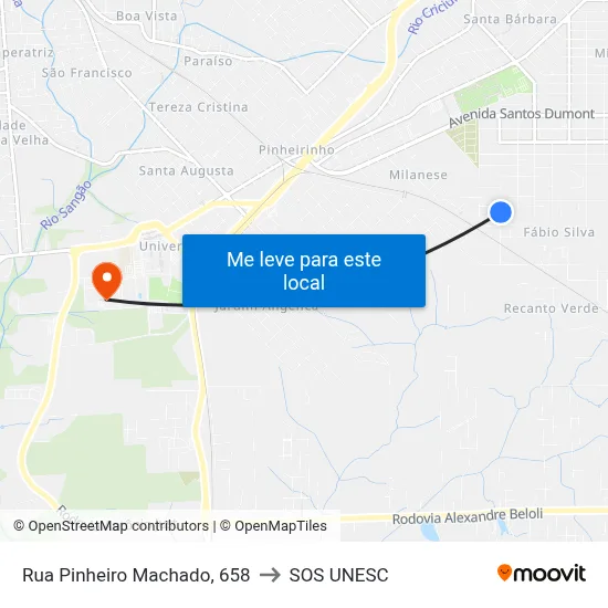 Rua Pinheiro Machado, 658 to SOS UNESC map