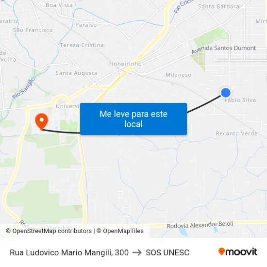 Rua Ludovico Mario Mangili, 300 to SOS UNESC map