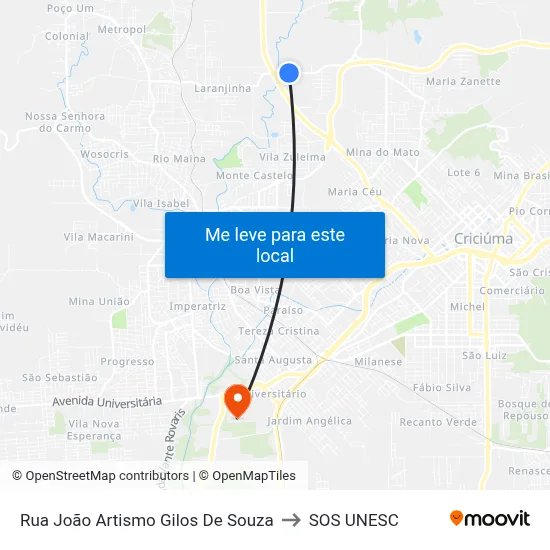 Rua João Artismo Gilos De Souza to SOS UNESC map