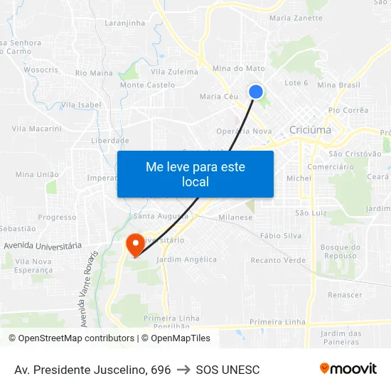 Av. Presidente Juscelino, 696 to SOS UNESC map