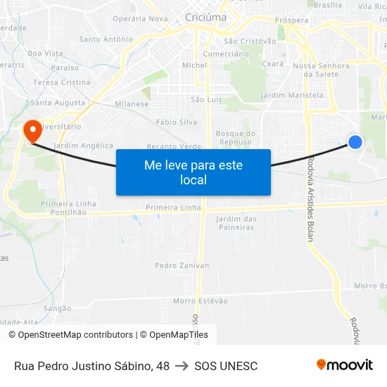 Rua Pedro Justino Sábino, 48 to SOS UNESC map
