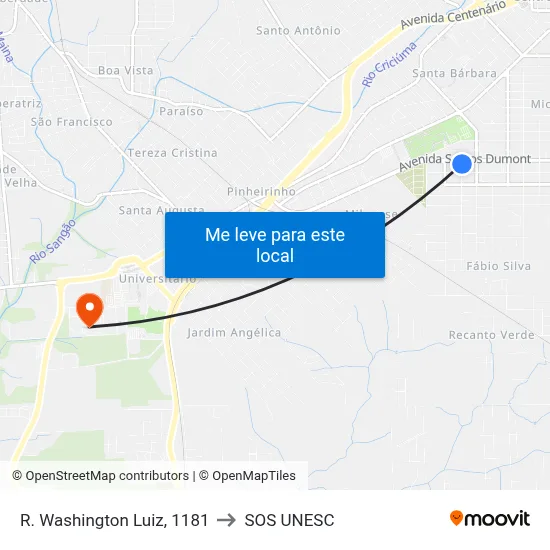 R. Washington Luiz, 1181 to SOS UNESC map