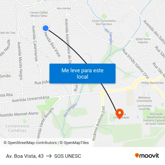 Av. Boa Vista, 43 to SOS UNESC map