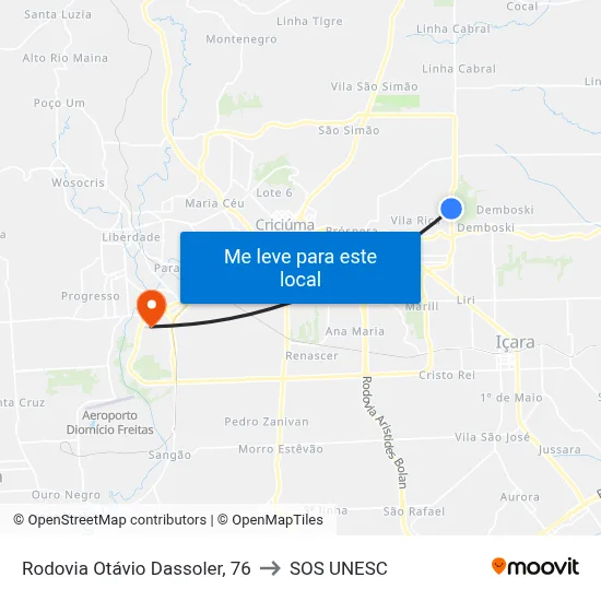 Rodovia Otávio Dassoler, 76 to SOS UNESC map