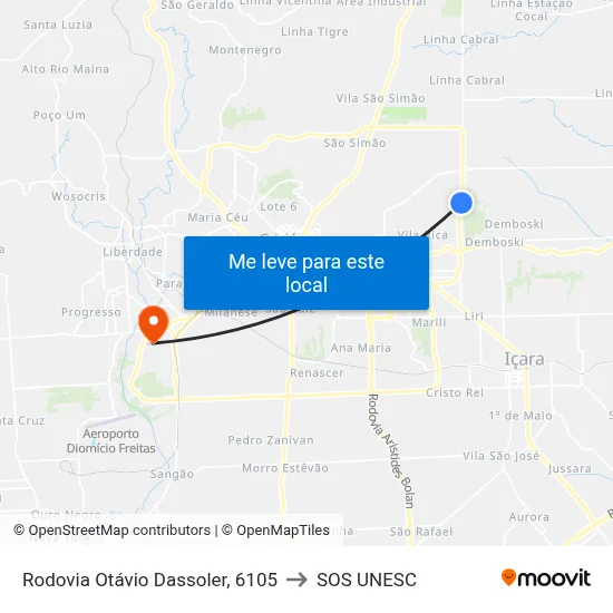 Rodovia Otávio Dassoler, 6105 to SOS UNESC map