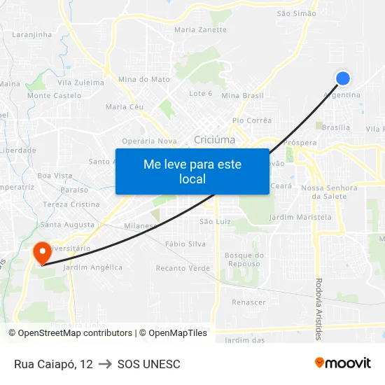 Rua Caiapó, 12 to SOS UNESC map