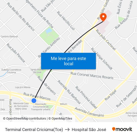 Terminal Central Criciúma(Tce) to Hospital São José map