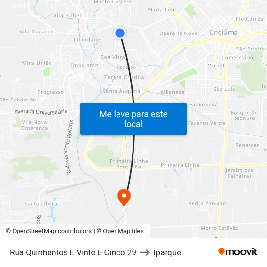 Rua Quinhentos E Vinte E Cinco 29 to Iparque map