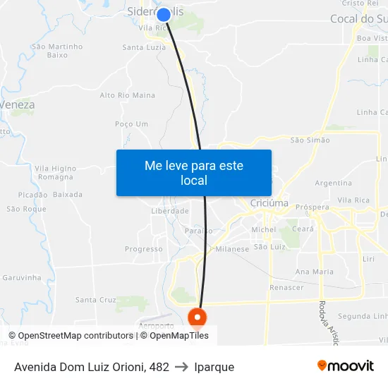 Avenida Dom Luiz Orioni, 482 to Iparque map