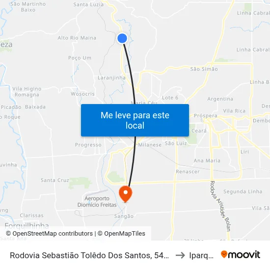 Rodovia Sebastião Tolêdo Dos Santos, 5438 to Iparque map