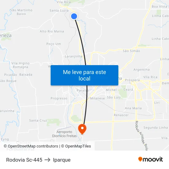 Rodovia Sc-445 to Iparque map