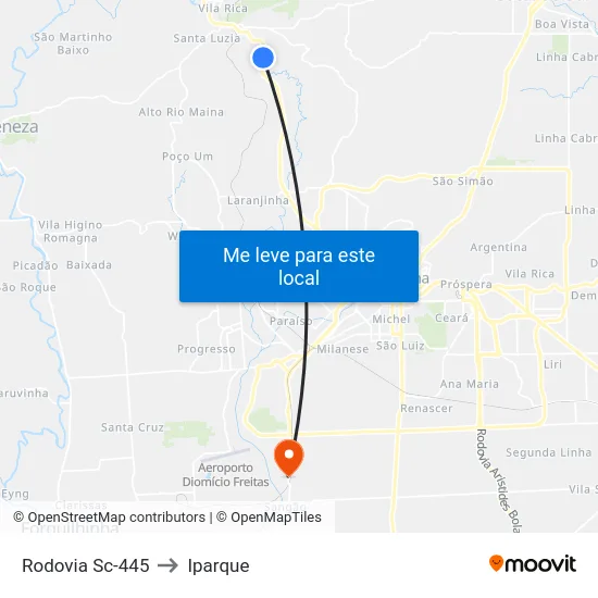 Rodovia Sc-445 to Iparque map