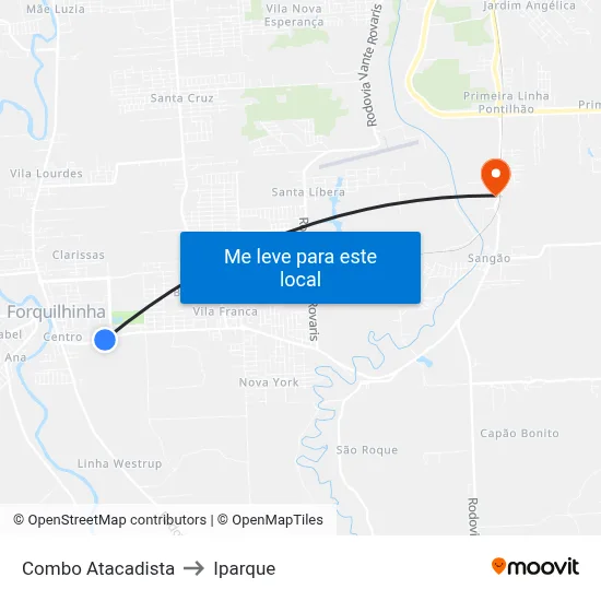 Combo Atacadista to Iparque map