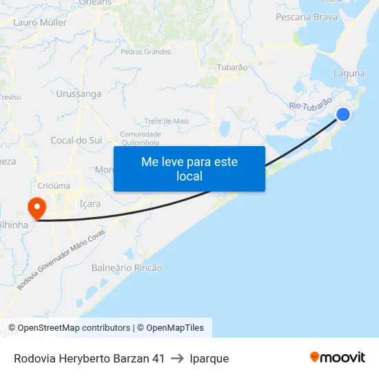 Rodovia Heryberto Barzan 41 to Iparque map