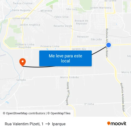 Rua Valentim Pizeti, 1 to Iparque map