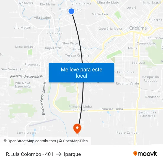 R.Luís Colombo - 401 to Iparque map