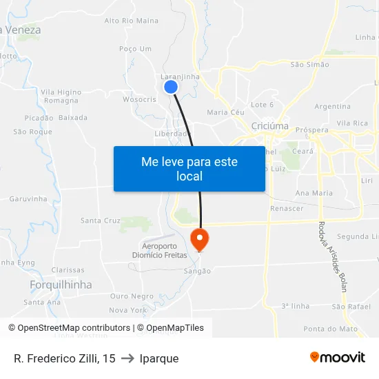 R. Frederico Zilli, 15 to Iparque map