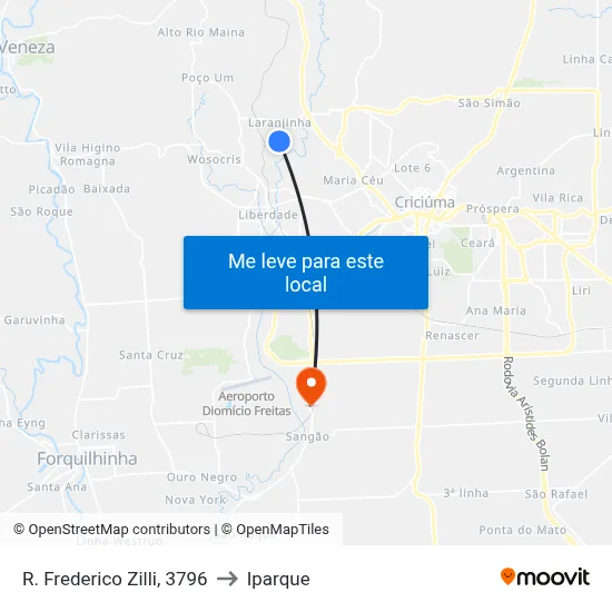 R. Frederico Zilli, 3796 to Iparque map