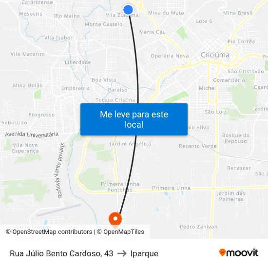 Rua Júlio Bento Cardoso, 43 to Iparque map