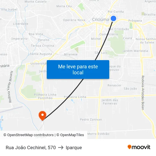 Rua João Cechinel, 570 to Iparque map