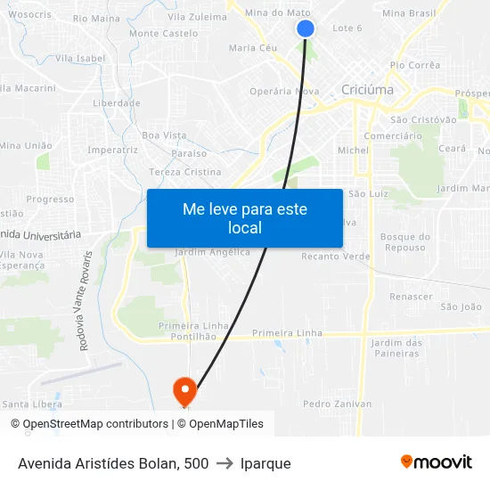 Avenida Aristídes Bolan, 500 to Iparque map