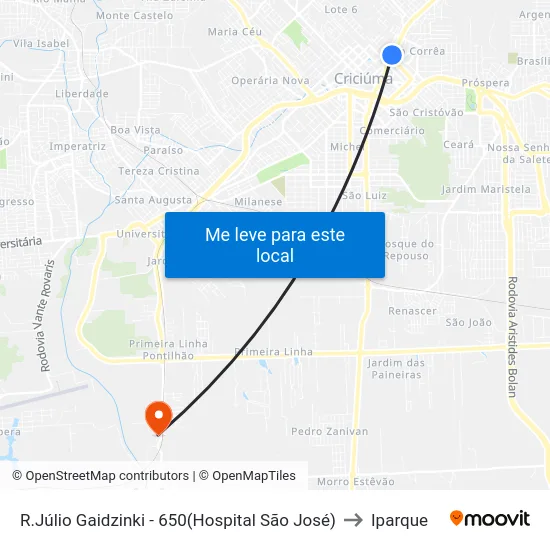 R.Júlio Gaidzinki - 650(Hospital São José) to Iparque map