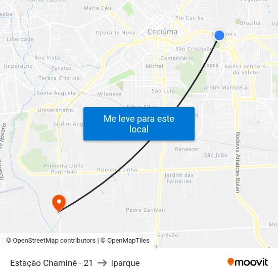 Estação Chaminé - 21 to Iparque map